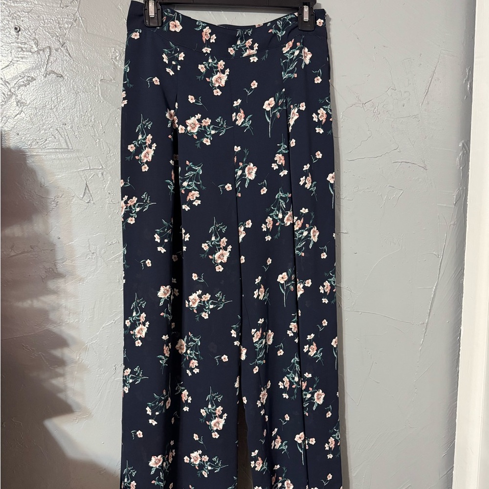 Blu Pepper Navy Floral Trousers with Pink & Cream Blooms